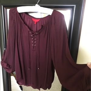 Burgundy, silky blouse Wear w jeans or dress it up